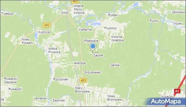 mapa Zapole, Zapole gmina Nowa Brzeźnica na mapie Targeo